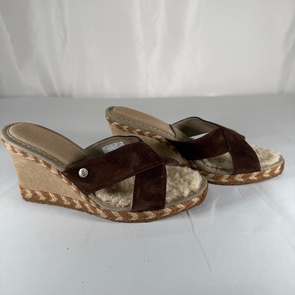 UGG Brown and Cream Shearling Wedges - Picture 3 of 8